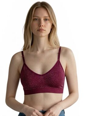 Make+Model Sparkle Burgundy Berry Pull On Adjustable Strap Bralette NWT